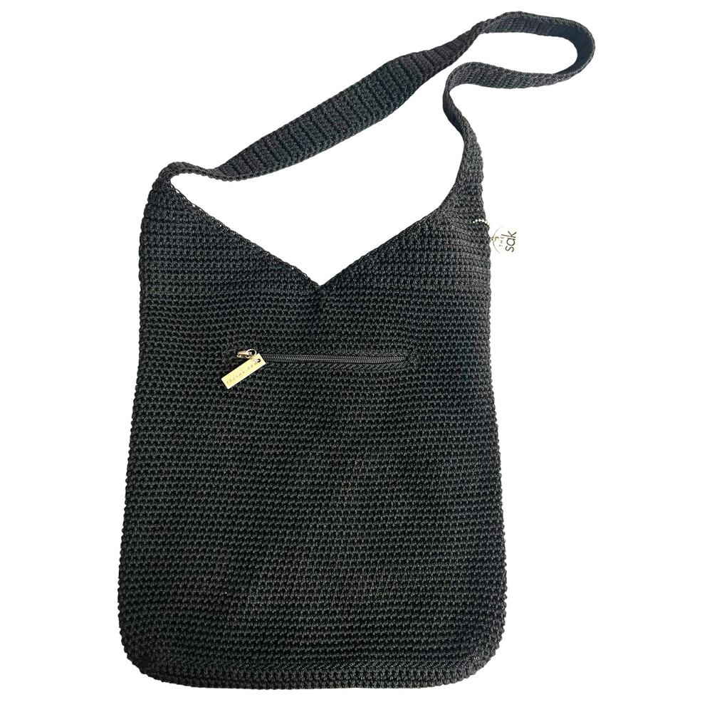 Vintage The Sak Black Crochet Shoulder Bag Boho Purse with Lining